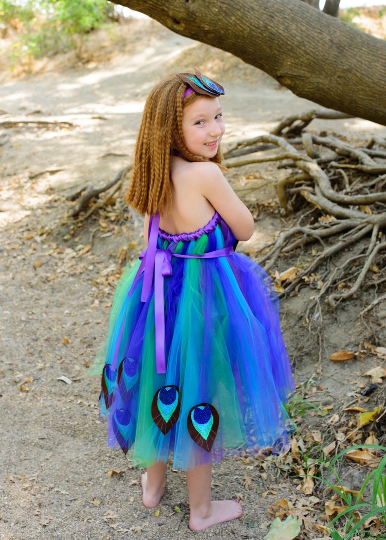 Girls Peacock Tutu Dress with matching Headband and Sash Halloween Christmas Gift image 3