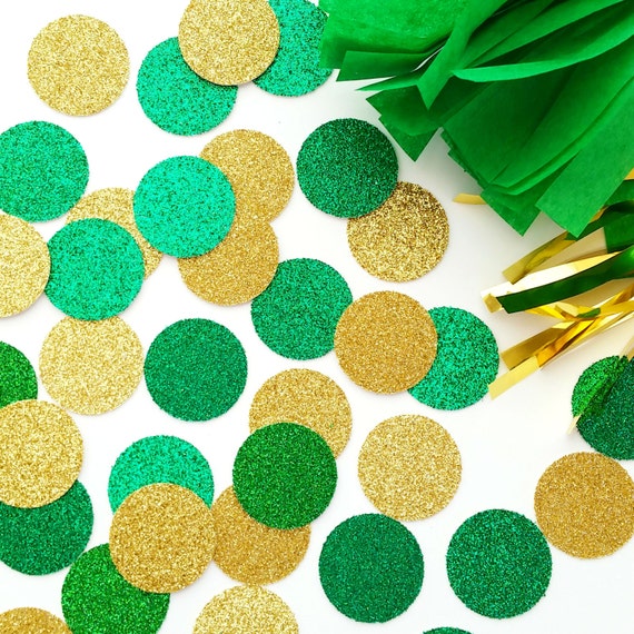 Green And Gold Circle Glitter Table Confetti Birthday Etsy