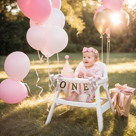 Pink High Chair For Baby Girl 1st Birthday Highchair Banner - Pink ...