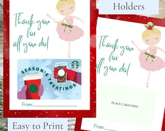 Regalo de agradecimiento navideño personalizable para maestros / Titulares personalizados de tarjetas de regalo para maestros con temática de bailarina / Regalo para maestros / Regalo de café