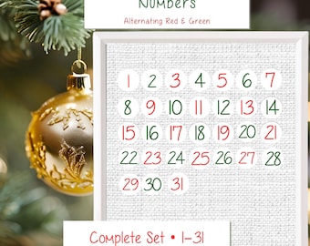 Christmas Calendar Magnets, Holiday Magnets, Alternating Red & Green Calendar Numbers, Whiteboard Calendar Magnets, Reusable 1-31 Set