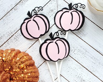 Pink and Black Little Pumpkin Cupcake Toppers | Halloween Pumpkin Party | 1st Pumpkin Halloween Birthday Decor | Spooky Pumpkin Baby Shower
