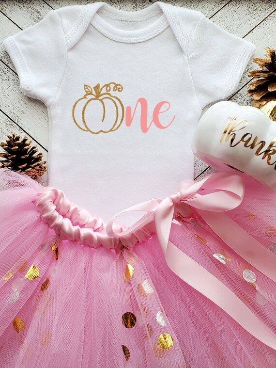 First Thanksgiving Baby Girl Outfit Pink and Gold Baby Thanksgiving Onesie Fall Pumpkin Onesie Outfit Fall Baby First Birthday Outfit Etsy