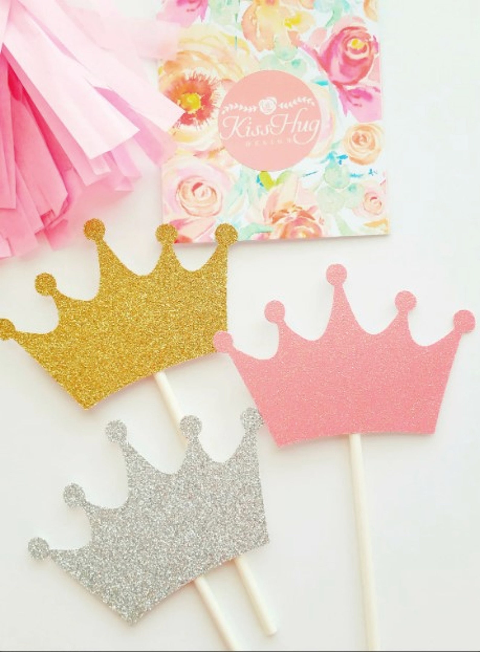 Princess Gold Crown Cupcake Toppersparty Decorshower Etsy