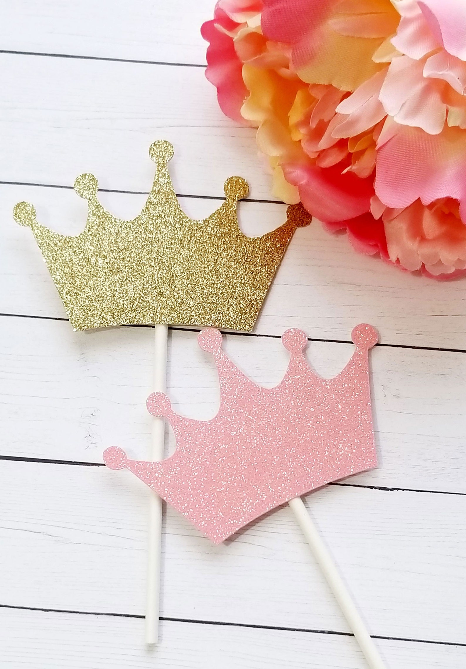 Princess Gold Crown Cupcake Toppersparty Decorshower Etsy