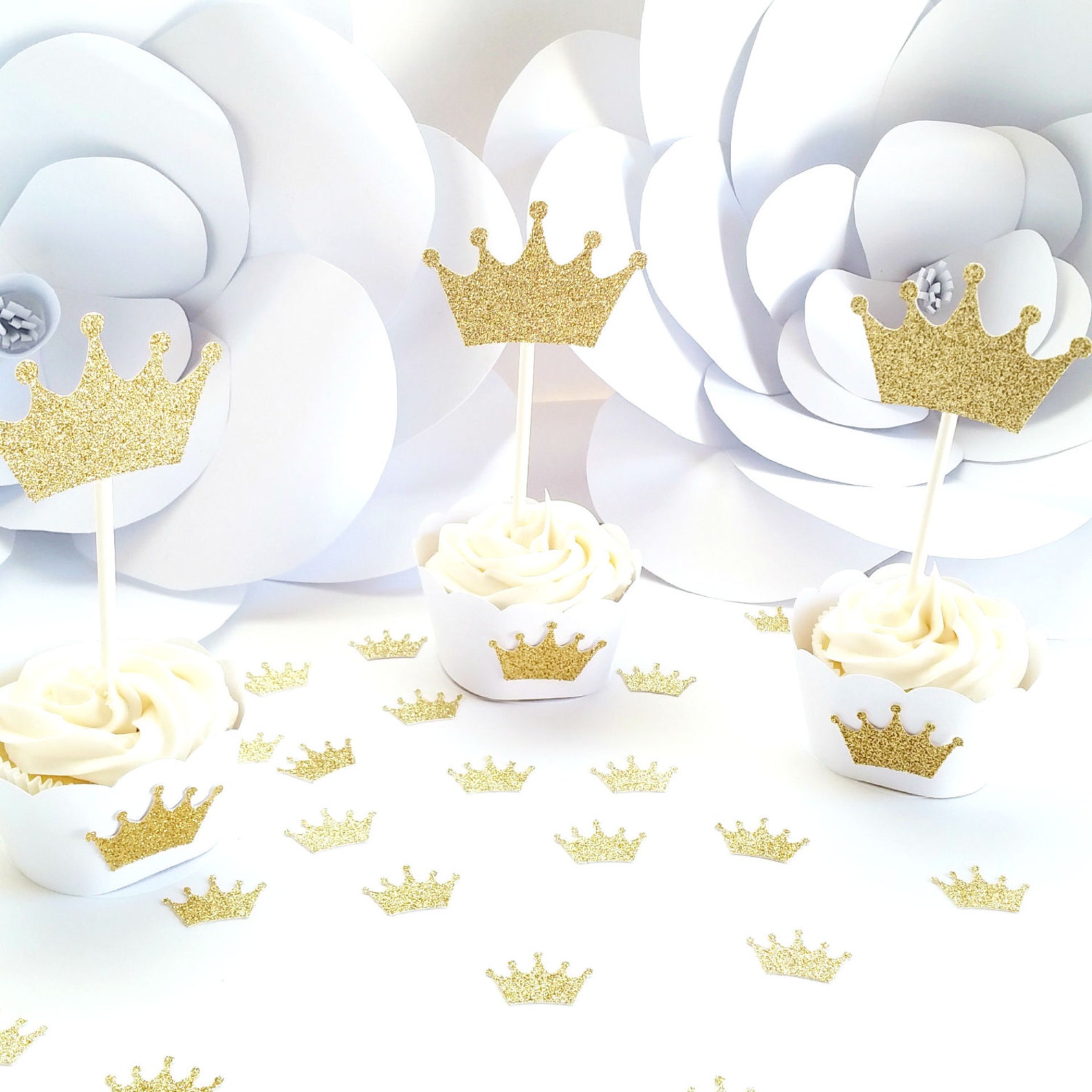 Princess Gold Crown Cupcake Toppersparty Decorshower Etsy