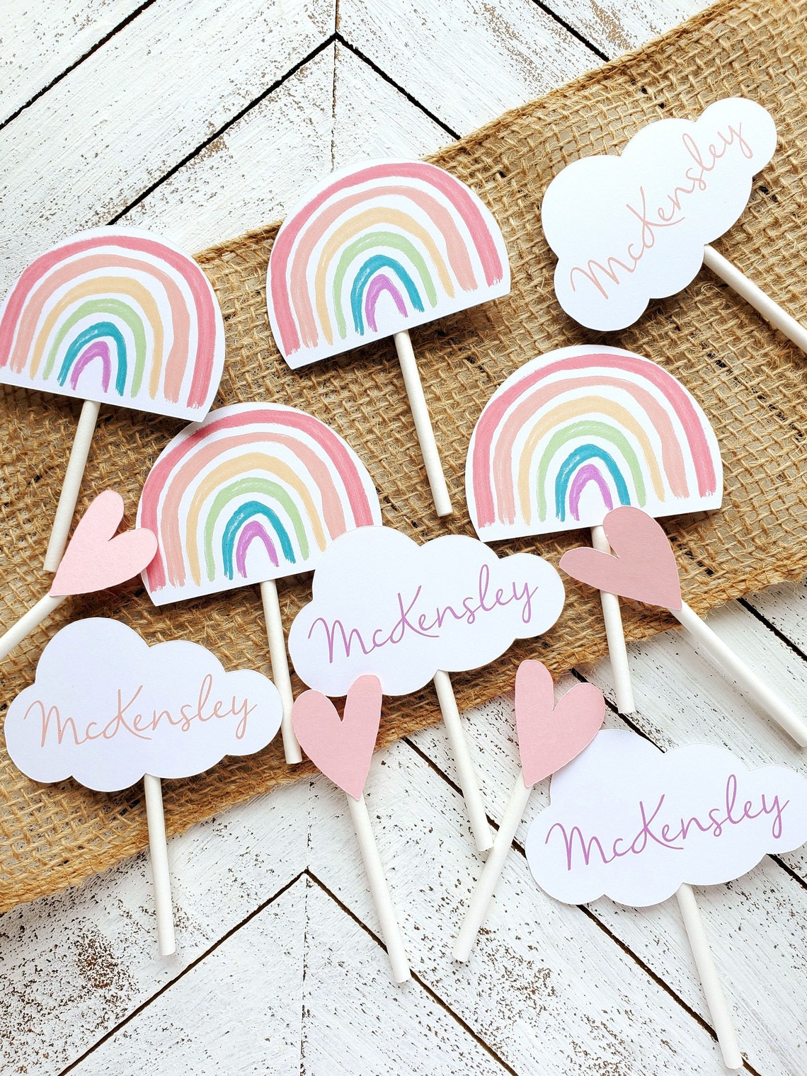 Personalized Watercolor Pastels Rainbow Cupcake Toppers Etsy