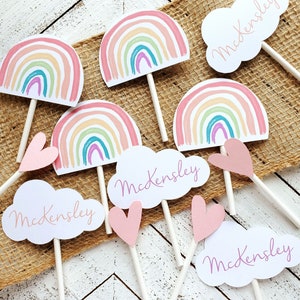 Personalized Watercolor Pastels Rainbow Cupcake Toppers | Rainbow Party | Rainbow Birthday |  Pastels Rainbow Party | Rainbow Baby