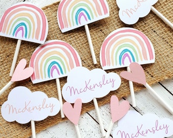Personalized Watercolor Pastels Rainbow Cupcake Toppers | Rainbow Party | Rainbow Birthday |  Pastels Rainbow Party | Rainbow Baby