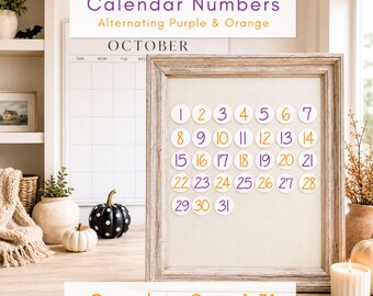 Halloween Calendar Magnets: Purple & Orange Reusable Magnetic Numbers for October Calendars