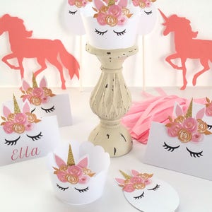 Pink and Gold Unicorn Cupcake Wrappers image 3