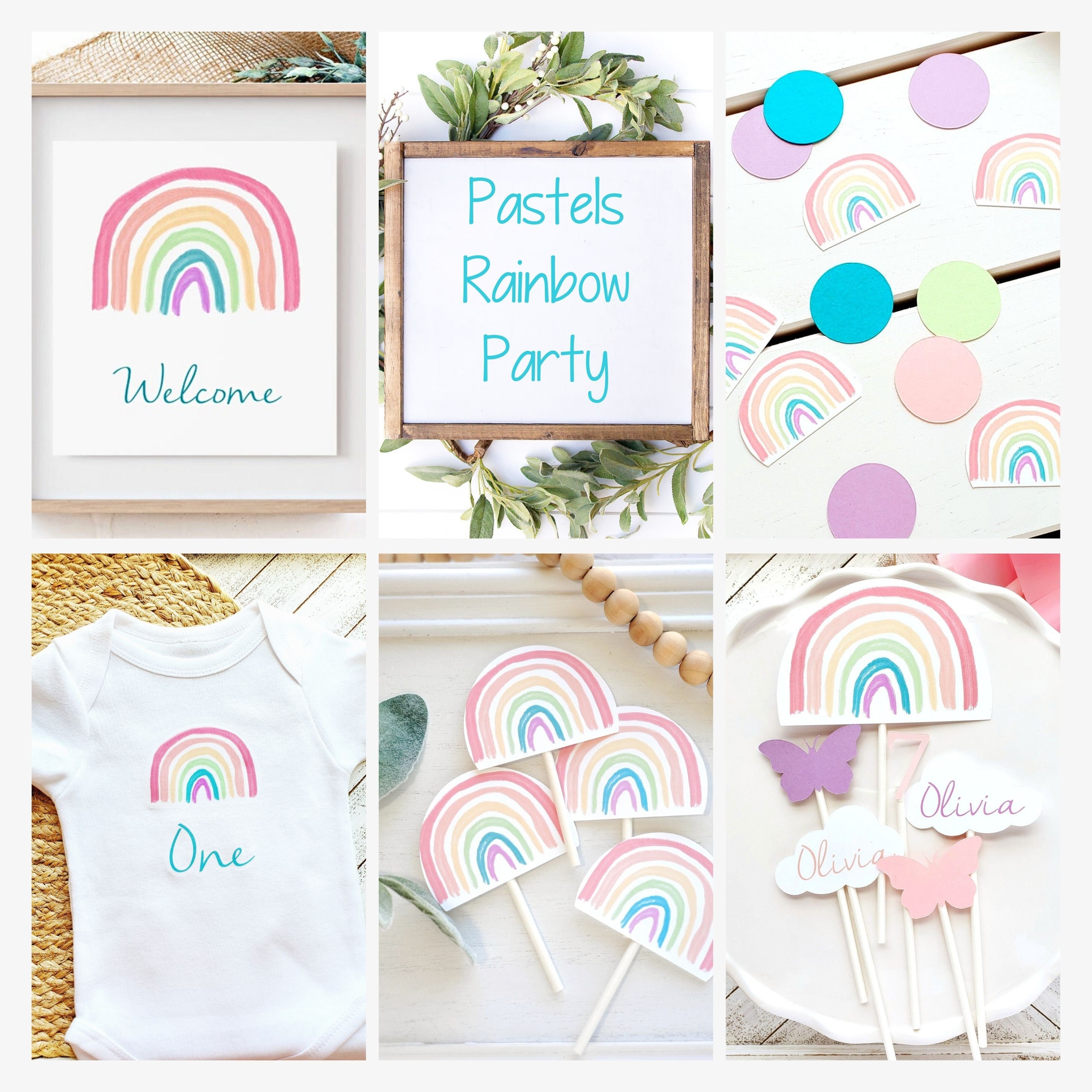 Watercolor Pastels Rainbow Cupcake Toppers Rainbow Party Etsy