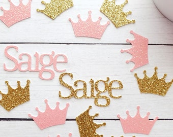 Personalized Princess Crown Party Confetti | Birthday Party Supplies | Pink and Gold Princess Party Decorations | Custom Party Confetti