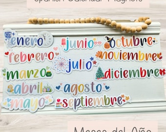 Spanish Calendar Month Magnets, Magnetic Whiteboard Calendar, Spanish Teacher Classroom Decor, Bilingual Calendar, Reusable Magnets