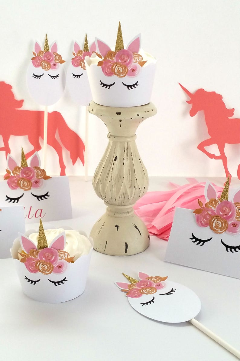 Pink and Gold Unicorn Cupcake Wrappers image 6