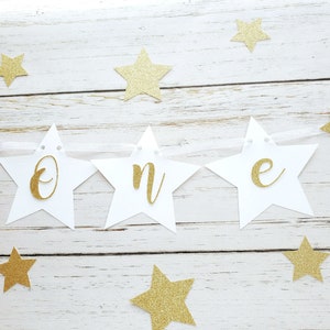 First Birthday Twinkle Little Star High Chair Banner | First Birthday High Chair Banner | 1st Birthday Party Decoration | Gold and White