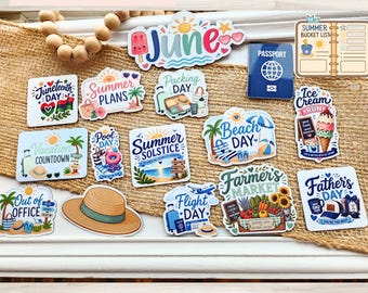 June Calendar Magnet Set: Summer Planning Icons for Magnetic Whiteboards