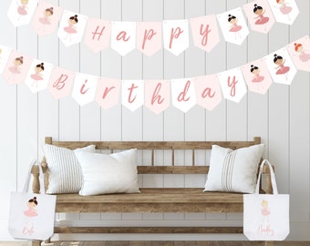 Ballerina Birthday Banner | DIY Print and Cut | 1st Birthday Decor | Princess Ballet Party | Instant Download | Happy Birthday Banner