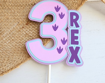 3 Rex Cake Topper Dinosaur Birthday Decoration - 3rd Birthday T-Rex Party Supplies, Dino Cake Decor for Boys and Girls, Roar Dinosaur Party