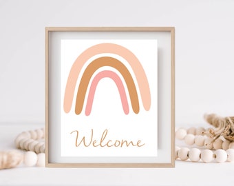 Printable Boho Pink Rainbow Welcome Sign 8 x 10 | Rainbow Party  | Baby Rainbow Shower Decor | Pastel Rainbow Party  Digital Download