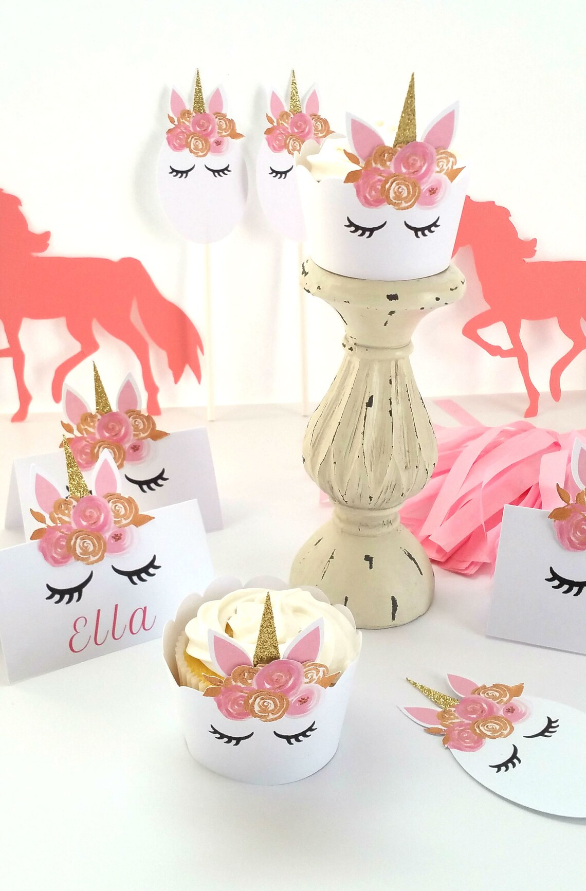 Pink and Gold Unicorn Cupcake Wrappers Etsy