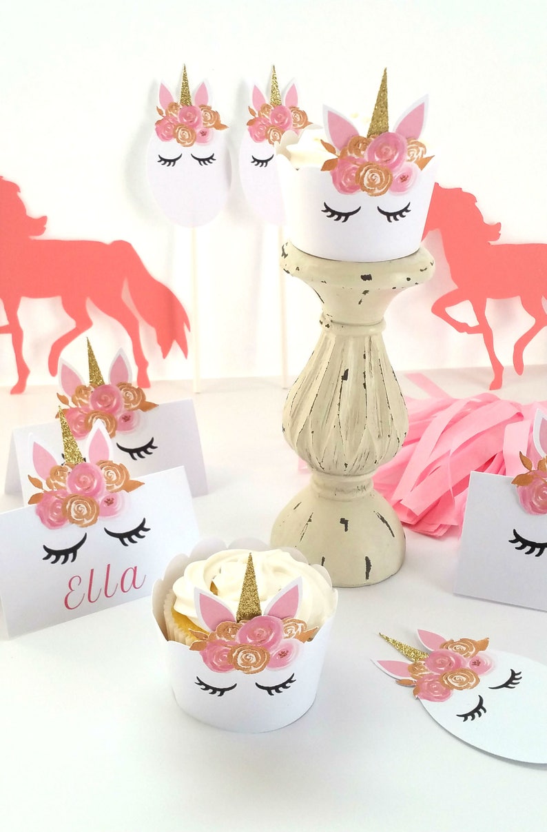 Pink and Gold Unicorn Cupcake Wrappers image 5