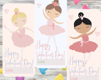 Ballerina Valentine Party Favor Scrunchie Cards | Classroom Favor Cards | Ballerina Valentine Bash