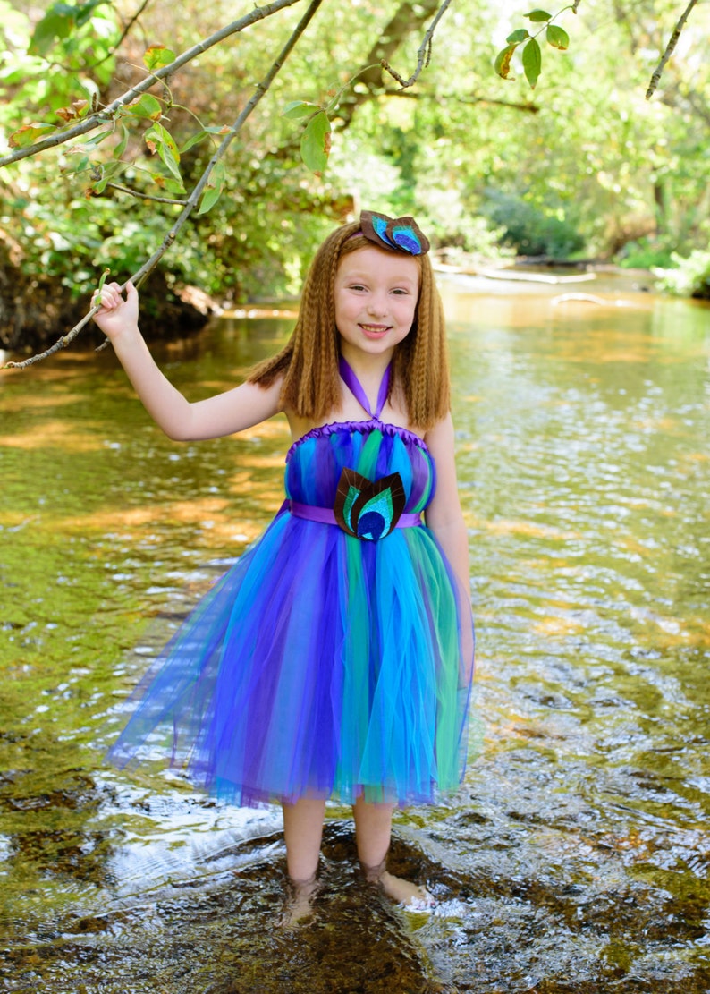 Girls Peacock Tutu Dress with matching Headband and Sash Halloween Christmas Gift image 1