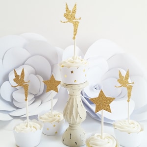 Gold Fairy Cupcake Toppers-Double Sided, Gold Fairy, Party Decor, Party Supplies, Cupcake Decor, Birthday Decoration, Wedding Decor
