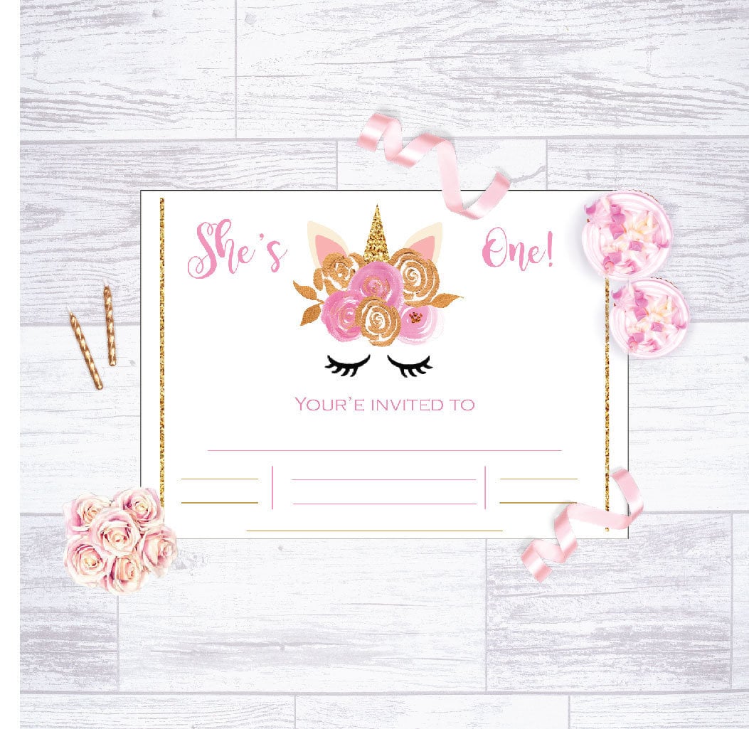 1st Unicorn Birthday Party Invitation - Digital