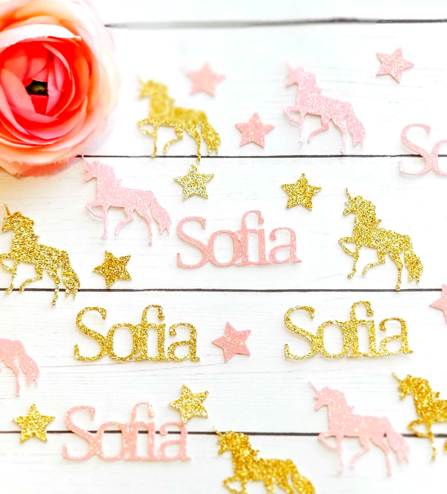 Personalized Unicorn Confetti Pink and Gold Unicorn Confetti Table Confetti Birthday Confetti Party Decorations Unicorn Party