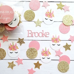 Personalized Pink and Gold Unicorn Party Confetti