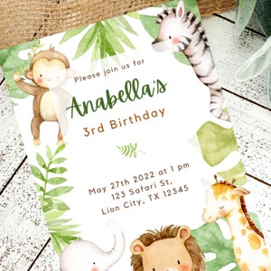 Printable Safari Birthday Invitation | Editable Safari Birthday Party | Young Wild and Three Birthday | Safari Themed Birthday