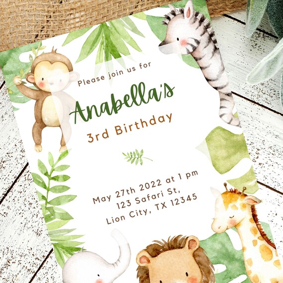 Printable Safari Birthday Invitation Editable Safari Etsy