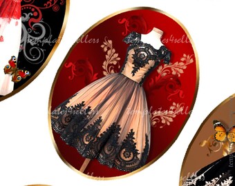 Digital Collage Sheet  Vintage Dress 30x40 mm images Scrapbooking Pendants Jewellery Making Printable Original  4x6 inch sheet 377