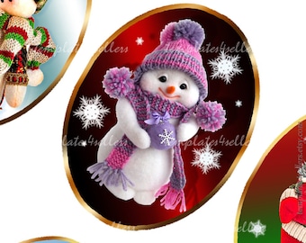 Digital Collage Sheet Snowman  Christmas New Year 30x40 mm oval images Vintage Scrapbooking Pendants Printable Original 4x6 inch sheet  542