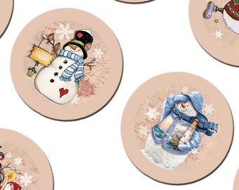 Round 1.313 inch images for 1 inch buttons Digital Collage Sheet Snowman Christmas New Year Vintage Printable Original 226_l