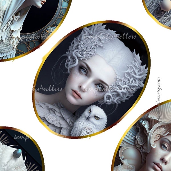 Digital Collage Sheet Beautiful Young Woman Fantasy Black Background 30x40 mm oval images Scrapbooking Pendants Original 4x6 inch sheet  863