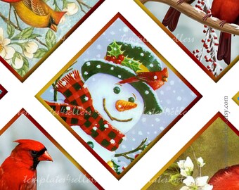 Digital Collage Sheet Snowman  Christmas New Year 1 inch square images Vintage Scrapbooking Pendants Printable Original 4x6 inch sheet  227