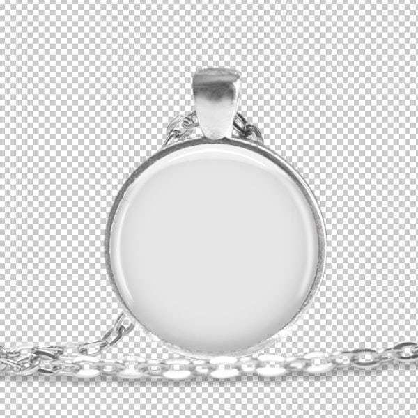 Digital Photo Template Mockup Silver Round Pendant 1 inch Setting with Rolo Chain on transparent background. Add your own background. 1570