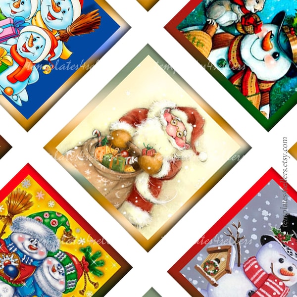 Digital Collage Sheet  New Year Christmas 1 inch square images  Scrapbooking Pendants Printable Original  Printable 4x6 inch sheet  587