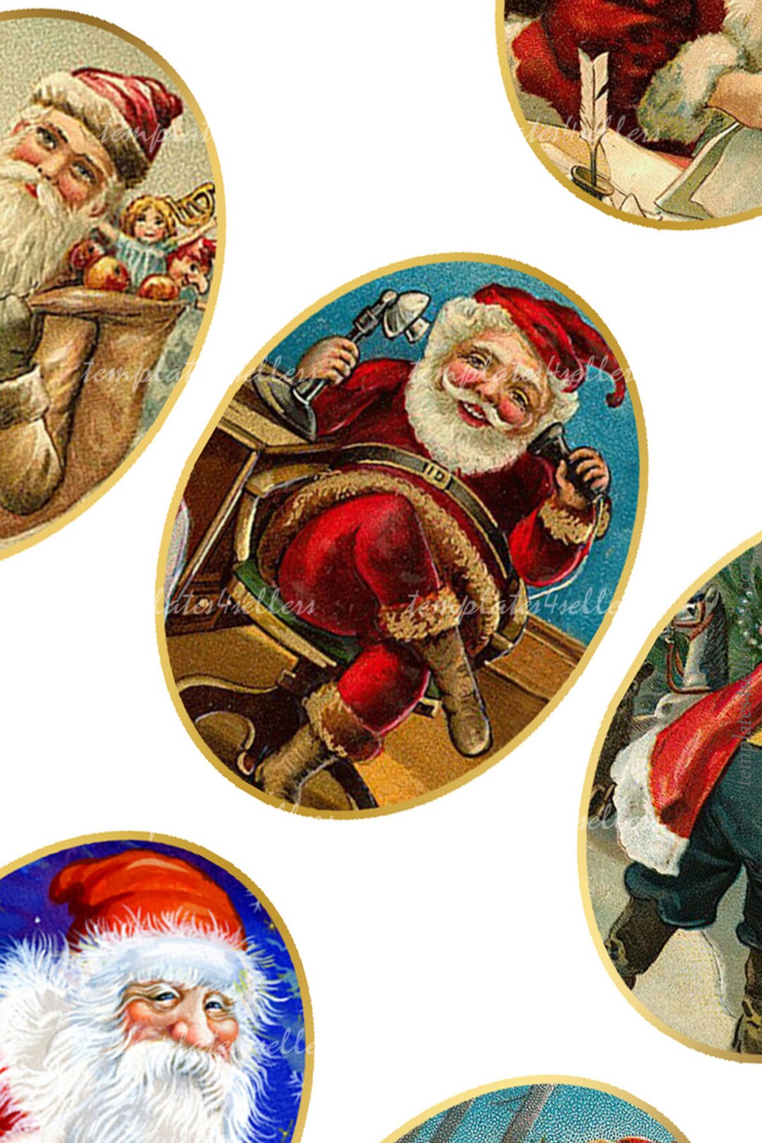 Digital Collage Sheet Vintage Santa Claus 30x40 Mm Oval Original Images ...