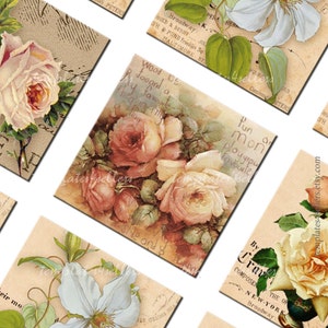 Digital Collage Sheet Vintage Flowers 1 Inch Square Scrapbooking ...