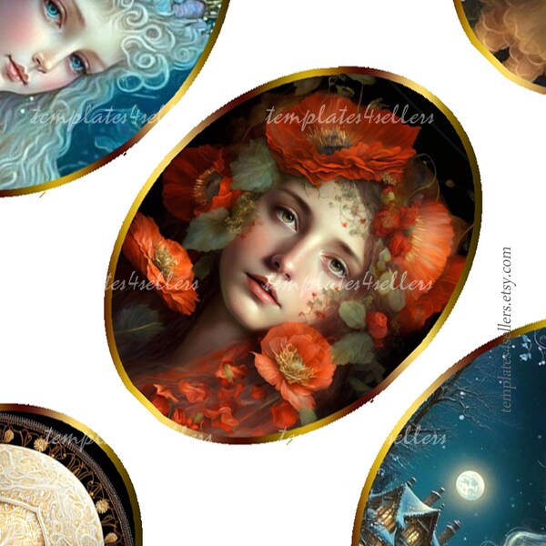 Digital Collage Sheet Beautiful Young Woman Pictures Old Painting 30x40 mm oval images Scrapbooking Pendants Original 4x6 inch sheet 830