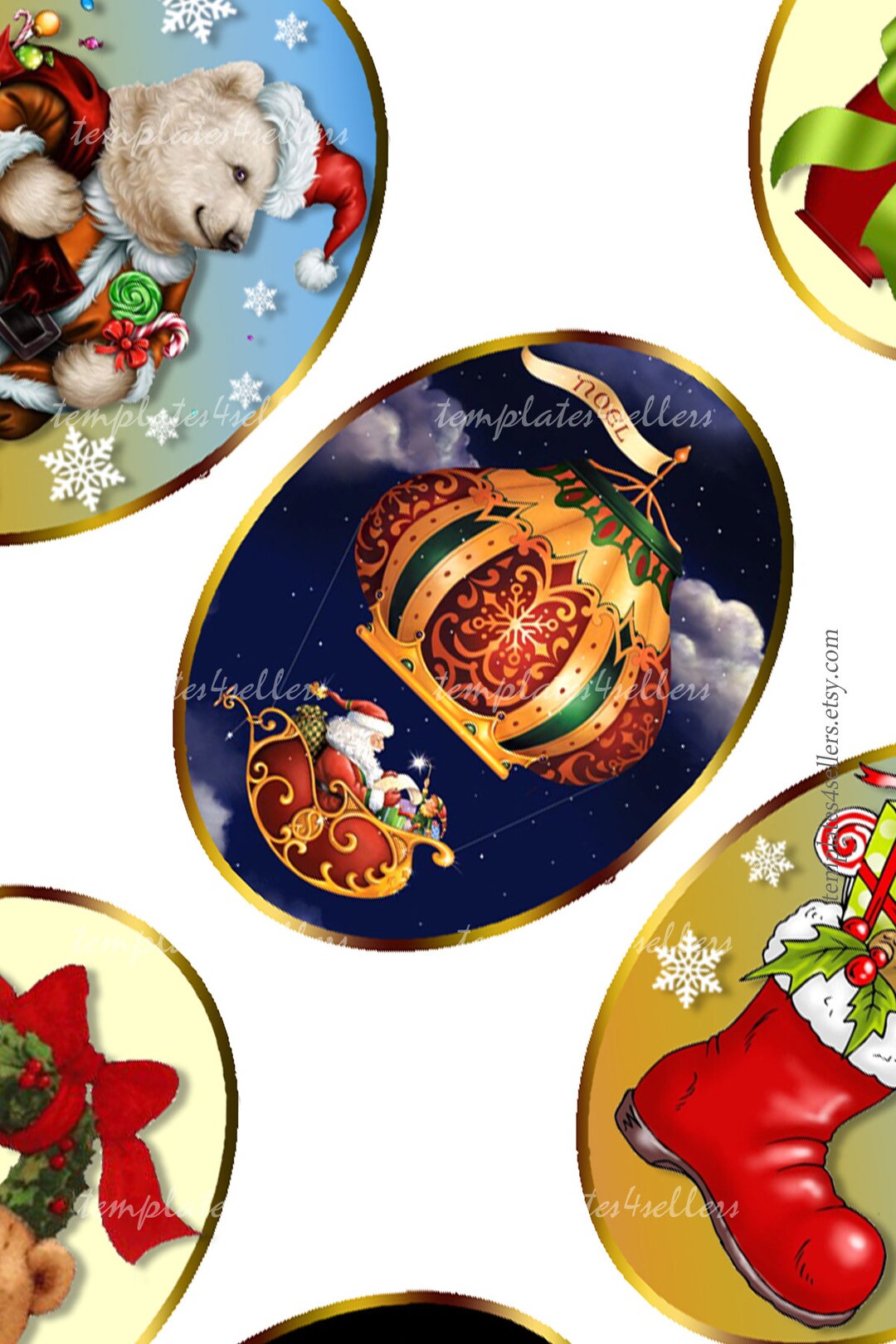Digital Collage Sheet Christmas Time New Year Santa Claus 30x40mm Oval ...