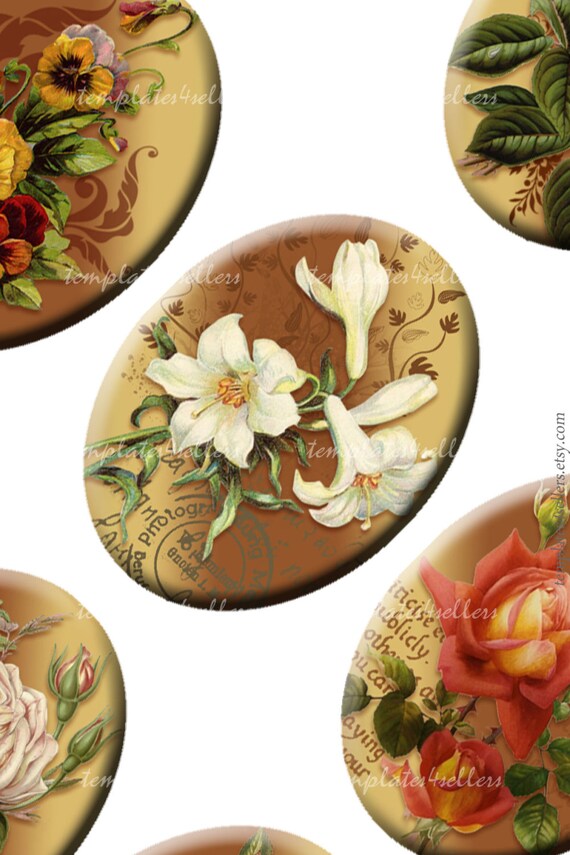 Digital Collage Sheet Download Images for Jewelry Ovals 30x40 mm FLOWERs