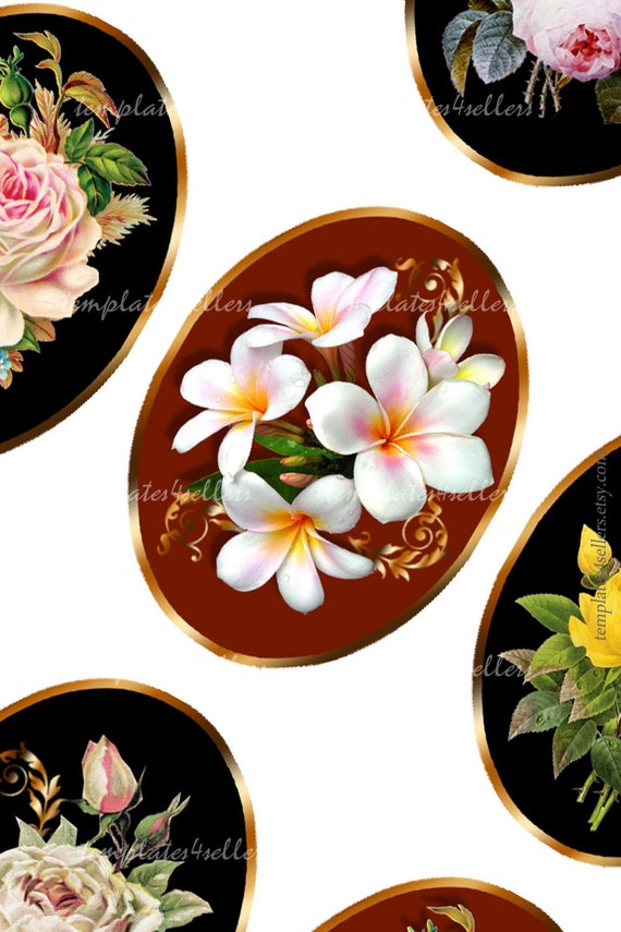 Digital Collage Sheet Download Images for Jewelry Ovals 30x40 mm FLOWERs