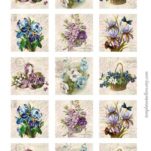 Digital Collage Sheet Vintage 1x1 Inch Size Violets Square 1.001 - Etsy