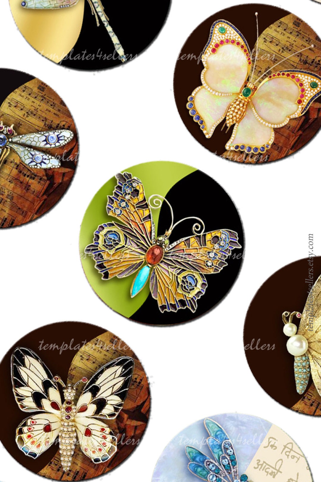 Digital Collage Sheet Butterflies and Dragonflies 1 Inch Round Images ...