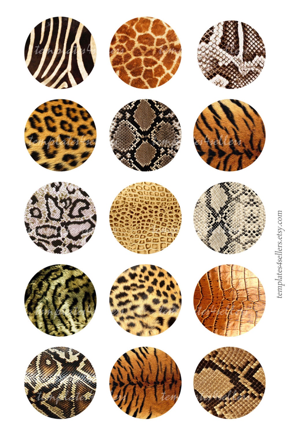 Digital Collage Sheet Animal Skin Pattern 1 Inch Round Poppy | Etsy